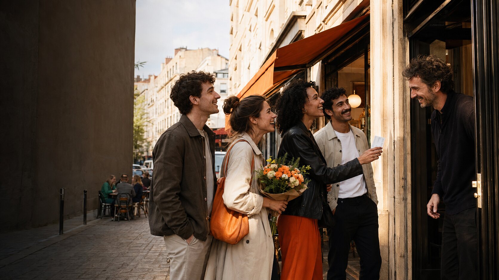 Friends are welcomed at a venue in Lyon